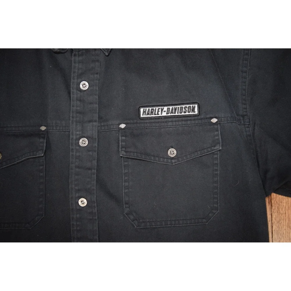 Mens Genuine Harley Davidson Short Sleeve Button Down Shirt Embroidered Medium - Picture 3 of 4